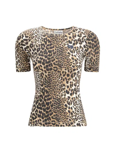 Ganni Women Leopard Rib T-shirt In Animal Print