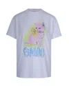 Ganni White Crewneck T-shirt With Maxi Logo On The Front In Cotton Jersey Woman In Blue