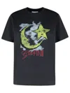 Ganni Blue Crewneck T-shirt With Maxi Logo Print On The Front In Cotton Man In Grey