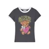 Ganni T-shirt With White Hems And Teddy Bear Print In Multi