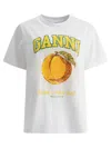 Ganni Peach Crew Neck Graphic Print T-shirt