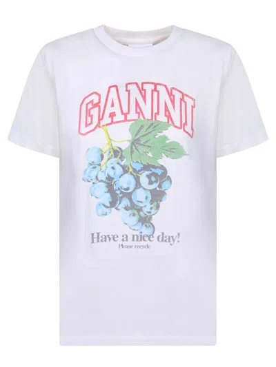 Ganni Grapes Basic Cotton Jersey T-shirt In White