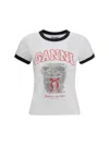 Ganni Women Cropped Kitty T-shirt In White