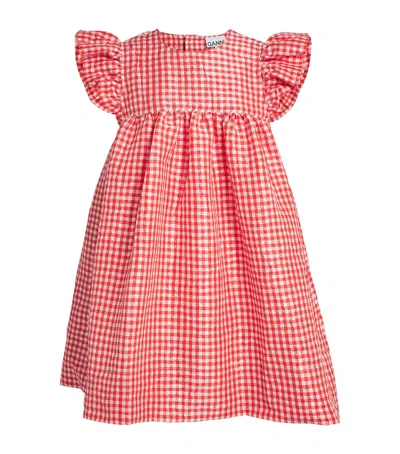 Ganni Ruffled Gingham Crinkled-taffeta Mini Dress In Red