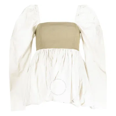 Ganni Taffeta Mix Balloon Mini Long Sleeve Dress In White