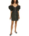 Ganni Cold-shoulder Recycled Taffeta Mini Dress In Black