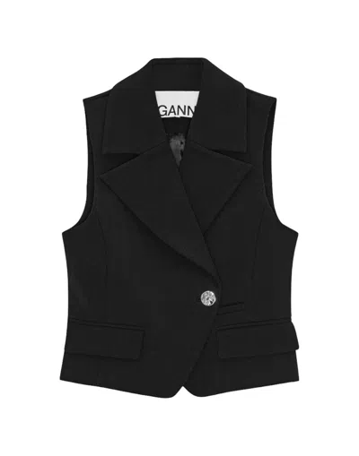GANNI GANNI TAILORED BLACK GILET WITH SHARP COLLAR