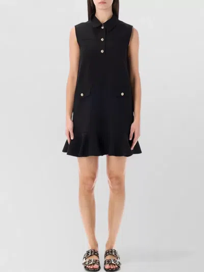 Ganni Tailored Mini Dress Sleeveless Soft Ruffle In Black