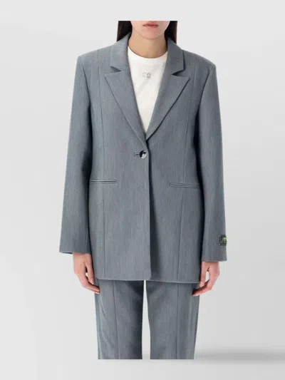Ganni Tailored Single-breasted Jacket With Notched Lapels And Welt Pockets In Gray