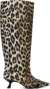 Ganni Women Leopard Eyelets Slouchy High Shaft Boots In 943 Leopard