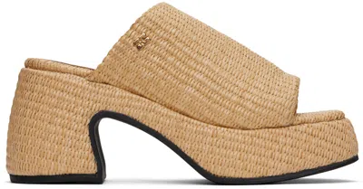 GANNI TAN BUTTERFLY PLATFORM RAFFIA HEELED SANDALS
