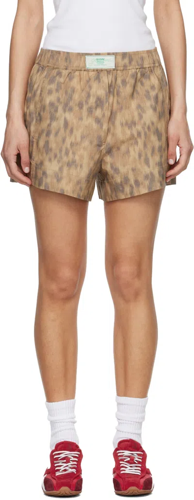 Ganni Tan Printed Stretch Cotton Elasticated Boxer Shorts