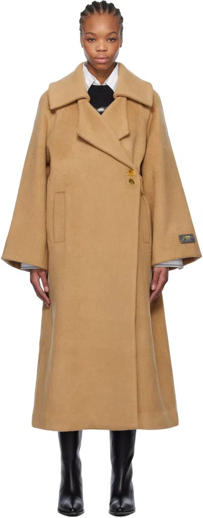 Ganni Long Recycled Wool Jacket In Beige