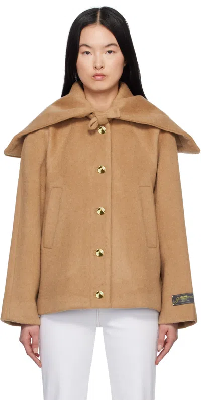 Ganni Wool-blend Jacket In Latte