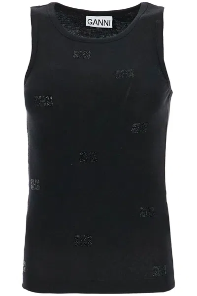 Ganni 'tank Top With Rhinestone Logo Women