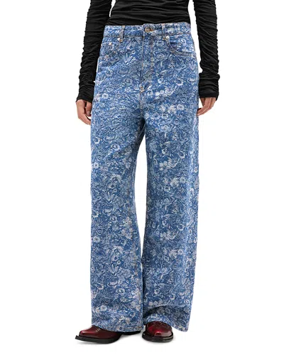 Ganni Tapestry Baggy Jeans In Mid Blue Stone