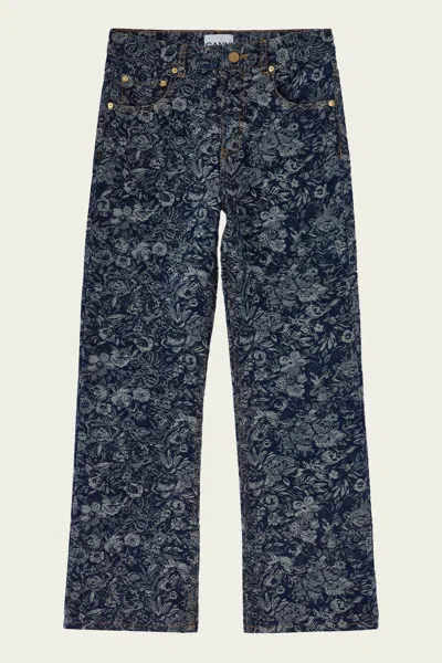 Ganni Tapestry Denim Betzy Cropped In Rinse In Multi