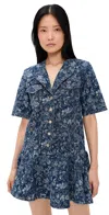 Ganni Tapestry Denim Mini Dress Mid Blue Stone In Blue