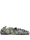 Ganni Tapestry-effect Eyelet-detail Lace-up Ballerina In Multi