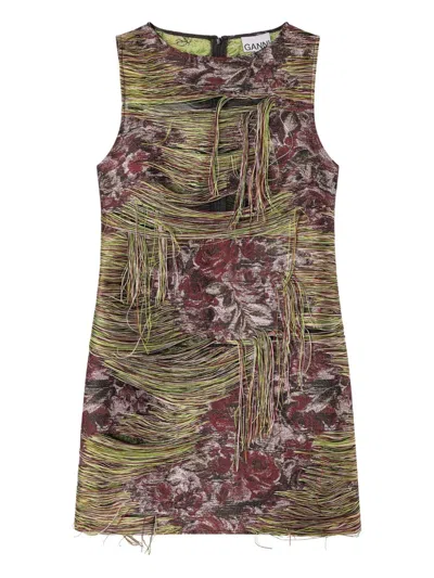 Ganni Tapestry Fringed Mini Dress In Multi