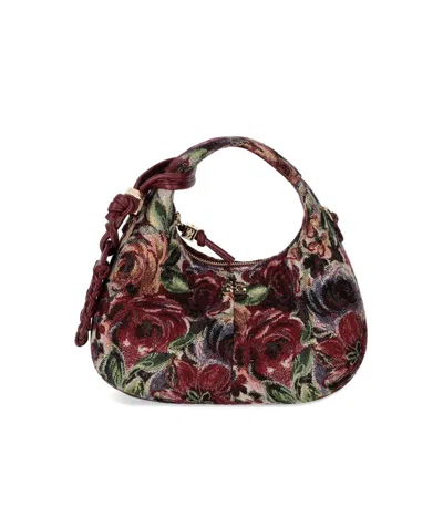 Ganni Tapestry Mini Multicolored Hobo Bag In Gray