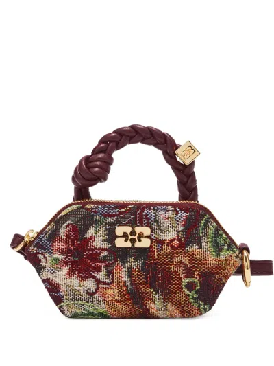 Ganni Tapestry Nano Braided-handle Mini Bag In Red