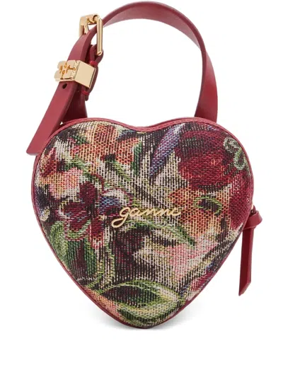 Ganni Tapestry Nano Heart Tote Bag In Red