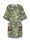 Ganni Tapestry Patterned-jacquard Woven Mini Kimono Dress In Green