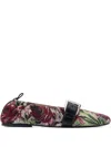 Ganni Tapestry Buckle Strap Ballerinas In Multi