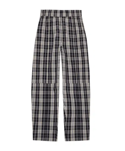 Ganni Tartan-check Organic-cotton Track Pants In Black