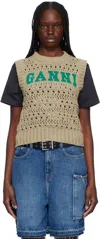 Ganni Perforated Vest With Logo Inlay In 921 Paloma Melange