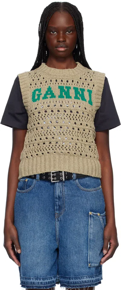 GANNI TAUPE COTTON MIX VEST