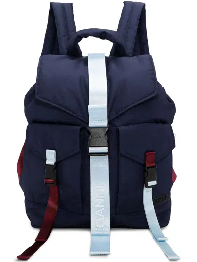 Ganni Tech Cargo Backpack In Blau