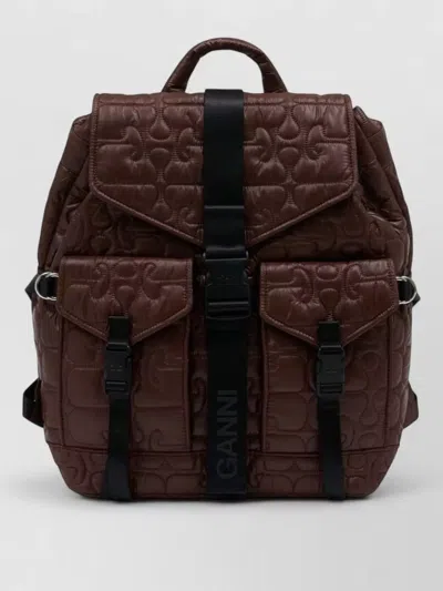 Ganni Tech Quilted Backpack Polyamide Top Handle In Red