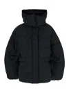 Ganni Oversized Seersucker Puffer Jacket With Removable Hood In Black