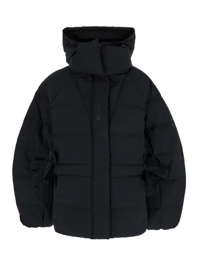 Ganni Tech Seersucker Oversized Puffer Jacket In Black