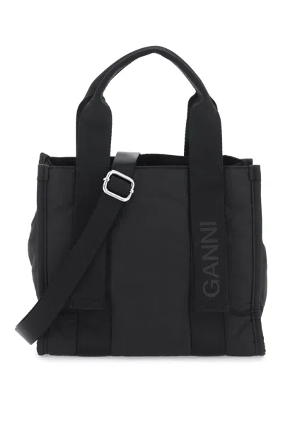 Ganni Tech Tote Bag In Black (blue)