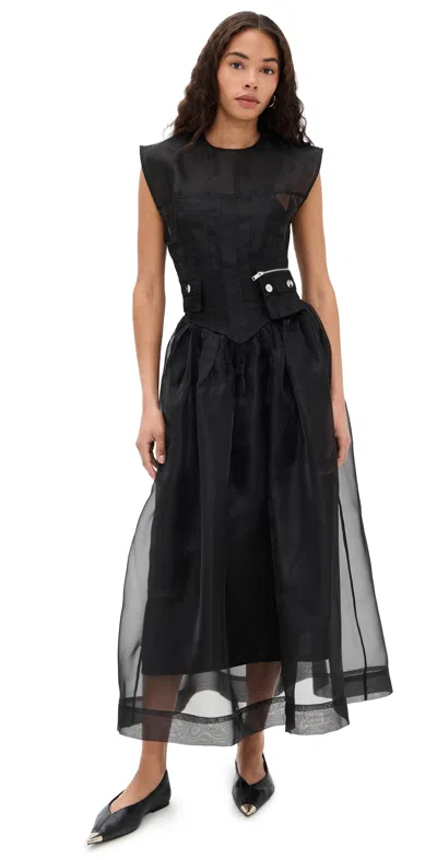 Ganni Semi-sheer Dress In Black