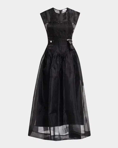 GANNI TECHNICAL ORGANZA CORSET MIDI DRESS