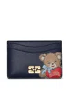 Ganni Teddy Appliqué-logo Cardholder In Blue