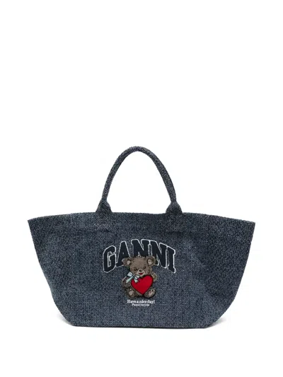 Ganni Teddy Appliqué Tote Bag In Purple