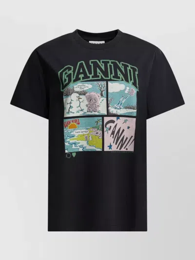 Ganni Teddy Bear Comic Graphic Crew Neck T Shirt In Blue