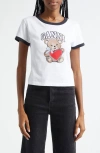 Ganni White Crewneck T-shirt With Logo Print On The Front In Bright White