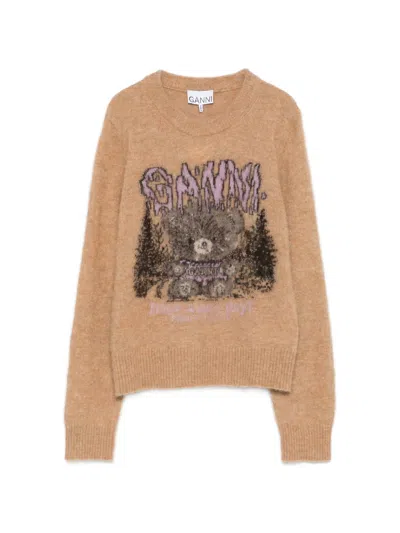 Ganni Teddy Brushed Alpaca Crewneck Sweater In Nude