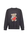 Ganni Crewneck Sweatshirt Bear Graphic Rhinestones Message In Black