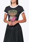 Ganni Teddy Print Crewneck T-shirt In Black