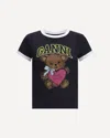 Ganni Black Crewneck T-shirt With Maxi Logo On The Front In Cotton Jersey Woman In Black