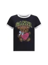 Ganni Graphic Print Crew Neck Short Sleeve Top In Black