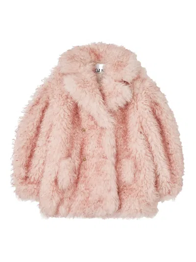 Ganni Teddy-textured Double-breasted Coat In Pink