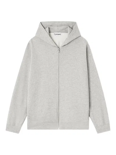 Ganni Teddy Zip Hoodie In Gray